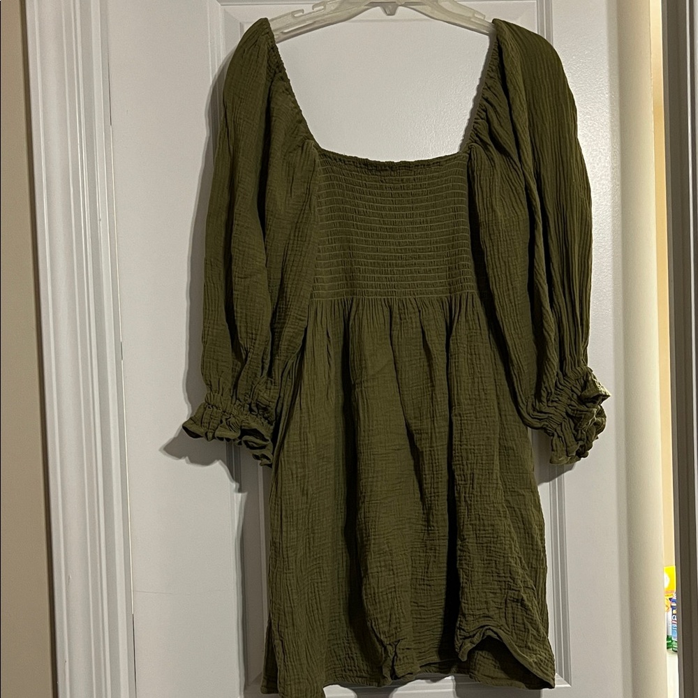 Pheasant style olive green dress